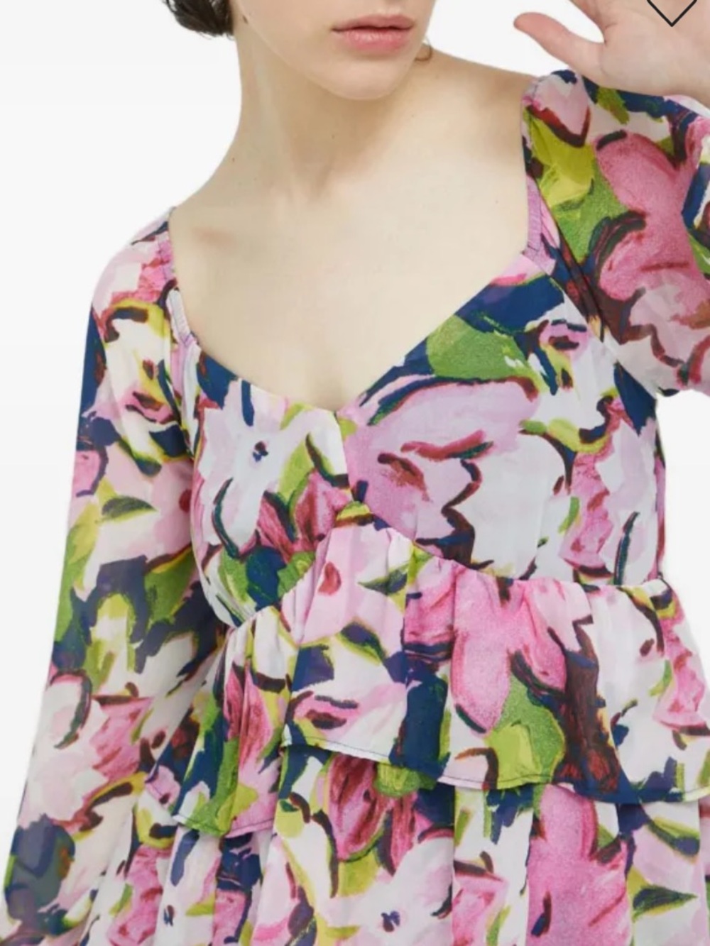 Abercrombie & Fitch Floral Print Tiered Mini Dress Long Sleeve Size XL Tall NWT - Picture 10 of 15